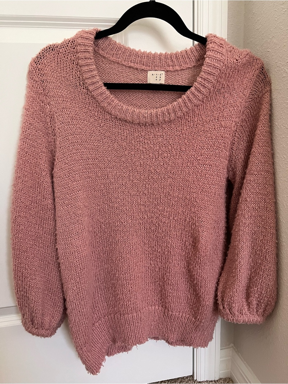 A New Day Blush Pink Fuzzy Knit Balloon Sleeve Sweater - Small
